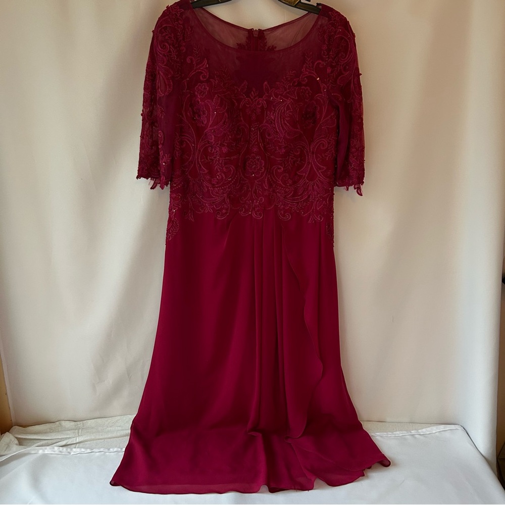 JJs House Deep Red Lace Elbow Sleeve Mother of the Dress